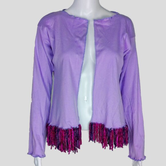 Lavender Fringe Cardigan Long Sleeve Sweater - Picture 4 of 5